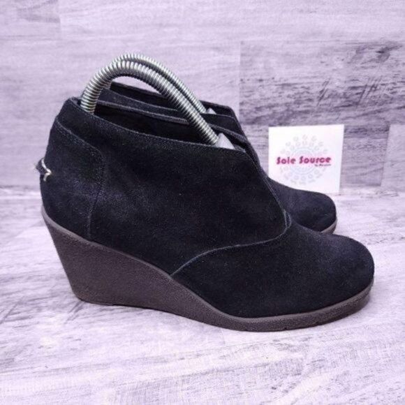 Sperry Top Sider Harlow Brook Suede Wedge Ankle Boot Black Women's sz 9 - Picture 1 of 9